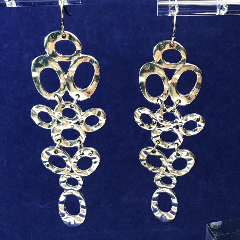 Earrings Modern Hammered Silver Tone Drops